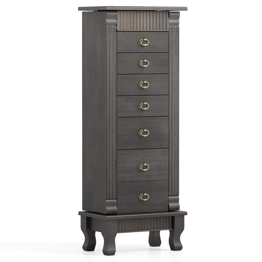 Wooden Jewelry Armoire Cabinet Storage Chest with Drawers and Swing Doors-Gray - Gray - Jewelry Armoires