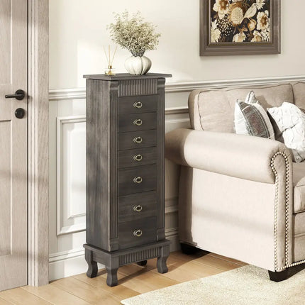 Wooden Jewelry Armoire Cabinet Storage Chest with Drawers and Swing Doors-Gray - Gray - Jewelry Armoires