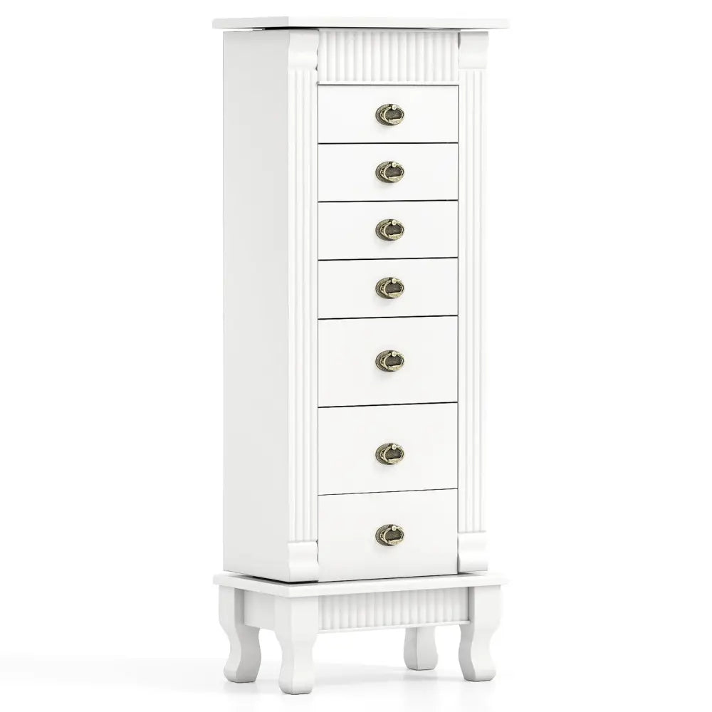 Wooden Jewelry Armoire Cabinet Storage Chest with Drawers and Swing Doors-White - White - Jewelry Armoires