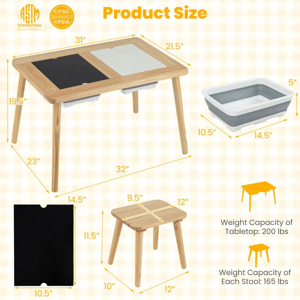 Wooden Kids Activity Table Set with 2 Foldable Storage Bins-Natural - Natural - Kids Table & Chair Sets
