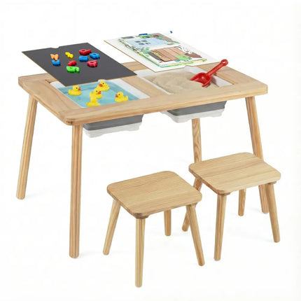 Wooden Kids Activity Table Set with 2 Foldable Storage Bins-Natural - Natural - Kids Table & Chair Sets