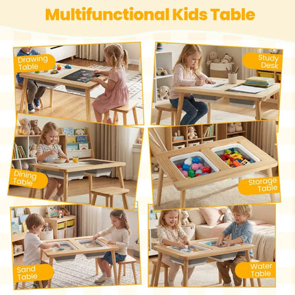 Wooden Kids Activity Table Set with 2 Foldable Storage Bins-Natural - Natural - Kids Table & Chair Sets