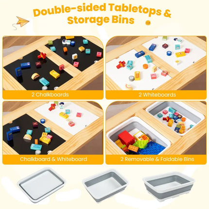 Wooden Kids Activity Table Set with 2 Foldable Storage Bins-Natural - Natural - Kids Table & Chair Sets
