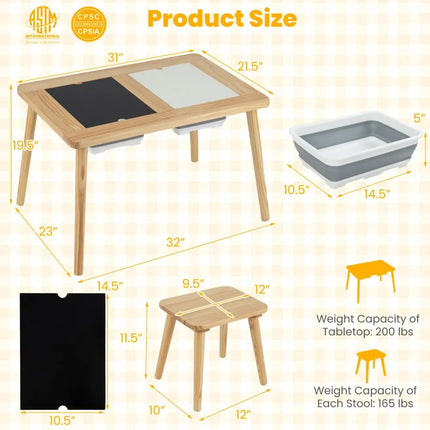 Wooden Kids Activity Table Set with 2 Foldable Storage Bins-Natural - Natural - Kids Table & Chair Sets
