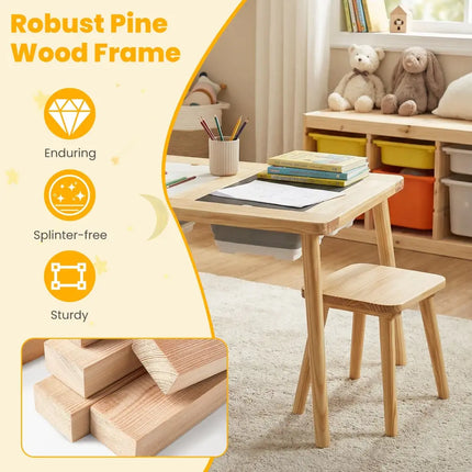 Wooden Kids Activity Table Set with 2 Foldable Storage Bins-Natural - Natural - Kids Table & Chair Sets