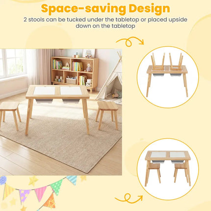 Wooden Kids Activity Table Set with 2 Foldable Storage Bins-Natural - Natural - Kids Table & Chair Sets