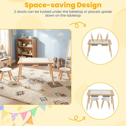 Wooden Kids Activity Table Set with Double-Sided Boards-Natural - Natural - Kids Table & Chair Sets