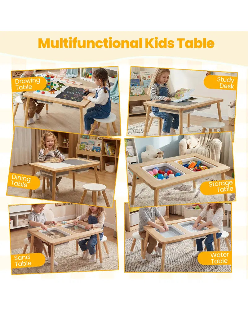 Wooden Kids Activity Table Set with Double-Sided Boards-Natural - Natural - Kids Table & Chair Sets