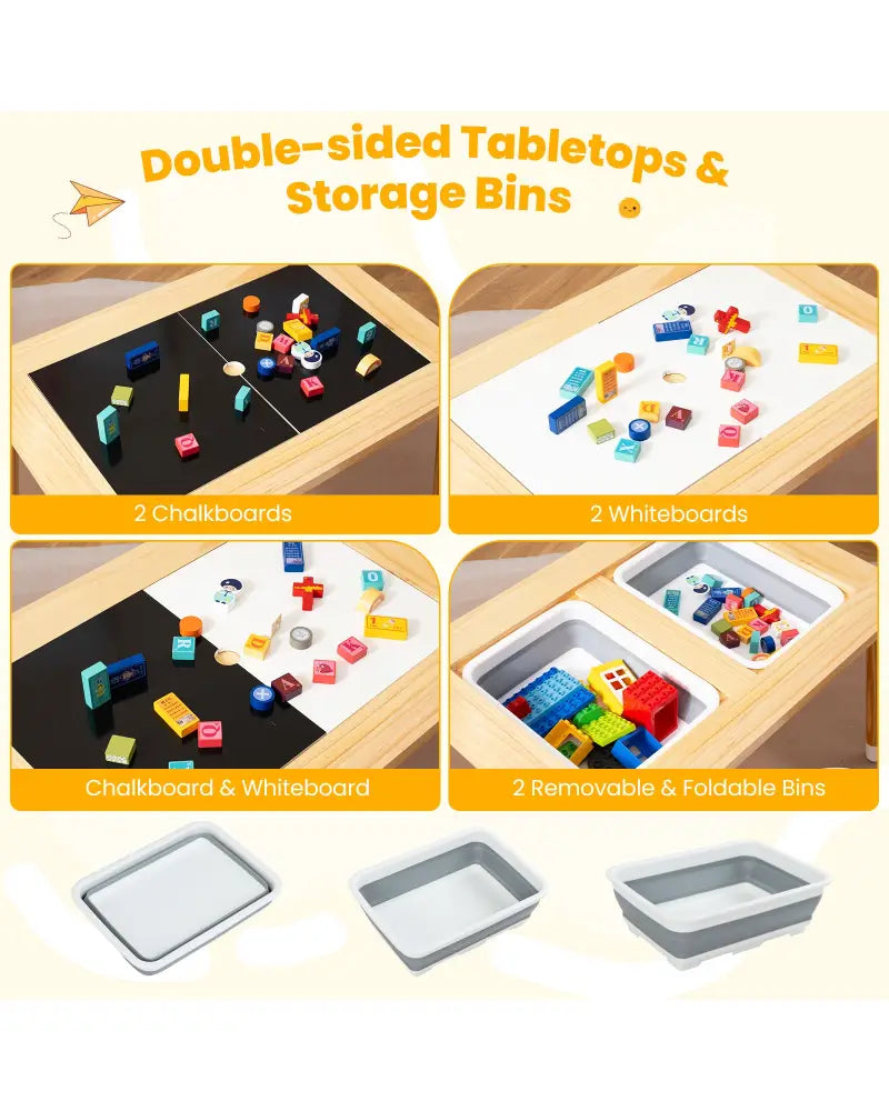 Wooden Kids Activity Table Set with Double-Sided Boards-Natural - Natural - Kids Table & Chair Sets