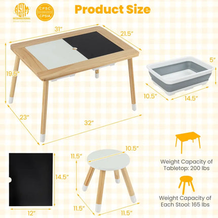 Wooden Kids Activity Table Set with Double-Sided Boards-Natural - Natural - Kids Table & Chair Sets