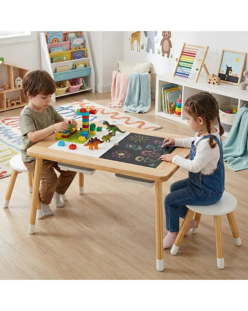 Wooden Kids Activity Table Set with Double-Sided Boards-Natural - Natural - Kids Table & Chair Sets