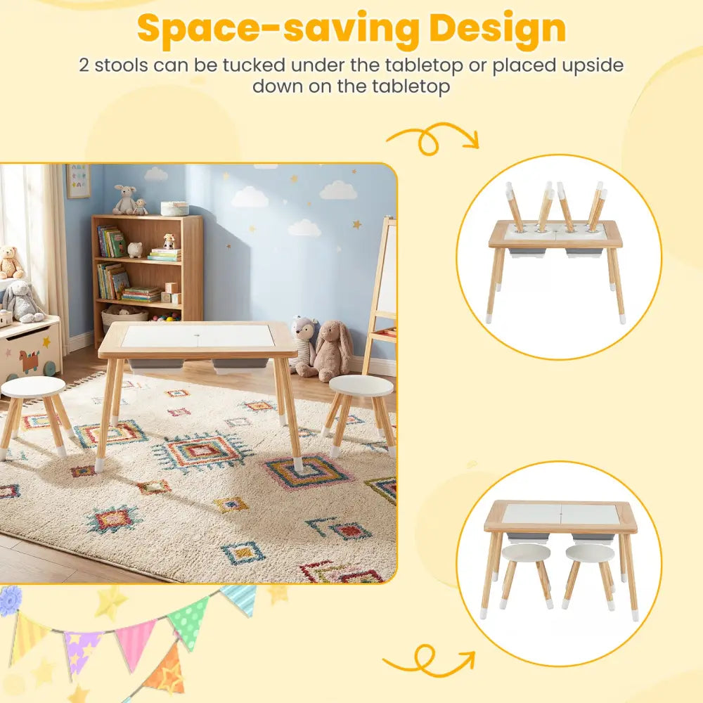 Wooden Kids Activity Table Set with Double-Sided Boards-Natural - Natural - Kids Table & Chair Sets