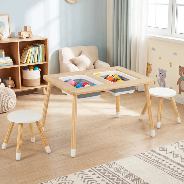 Wooden Kids Activity Table Set with Double-Sided Boards-Natural - Natural - Kids Table & Chair Sets