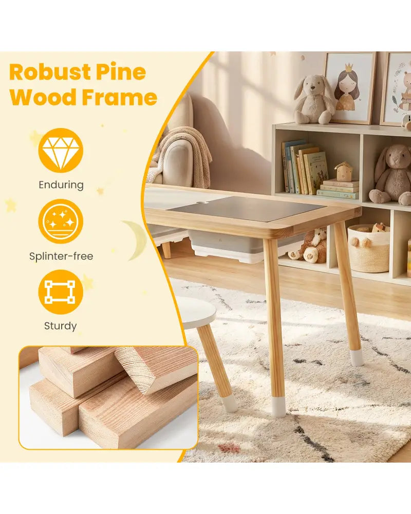 Wooden Kids Activity Table Set with Double-Sided Boards-Natural - Natural - Kids Table & Chair Sets