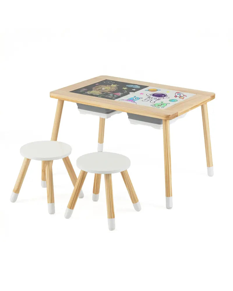 Wooden Kids Activity Table Set with Double-Sided Boards-Natural - Natural - Kids Table & Chair Sets