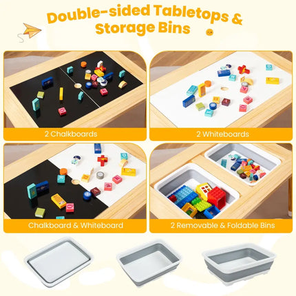 Wooden Kids Activity Table Set with Double-Sided Boards-Natural - Natural - Kids Table & Chair Sets