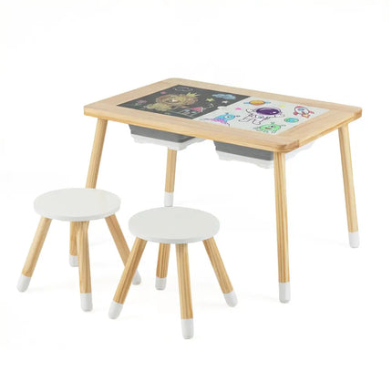 Wooden Kids Activity Table Set with Double-Sided Boards-Natural - Natural - Kids Table & Chair Sets