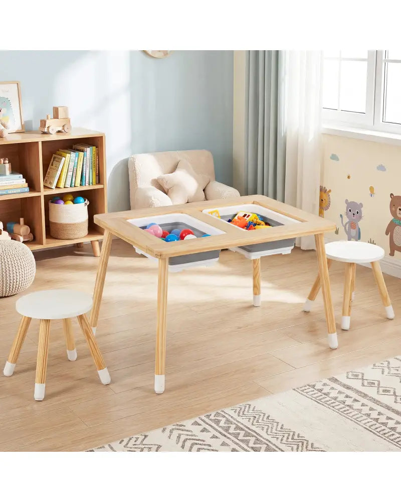 Wooden Kids Activity Table Set with Double-Sided Boards-Natural - Natural - Kids Table & Chair Sets