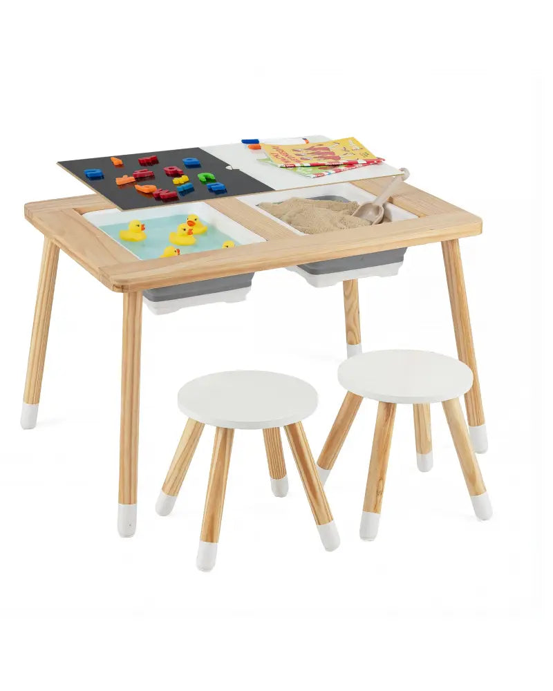 Wooden Kids Activity Table Set with Double-Sided Boards-Natural - Natural - Kids Table & Chair Sets