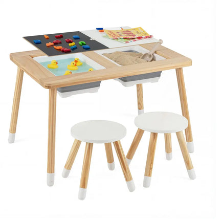 Wooden Kids Activity Table Set with Double-Sided Boards-Natural - Natural - Kids Table & Chair Sets
