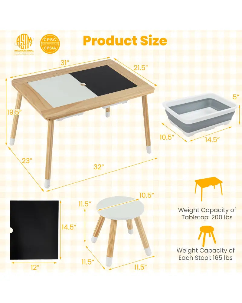 Wooden Kids Activity Table Set with Double-Sided Boards-Natural - Natural - Kids Table & Chair Sets