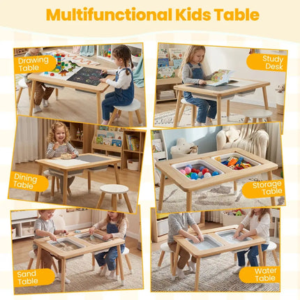 Wooden Kids Activity Table Set with Double-Sided Boards-Natural - Natural - Kids Table & Chair Sets