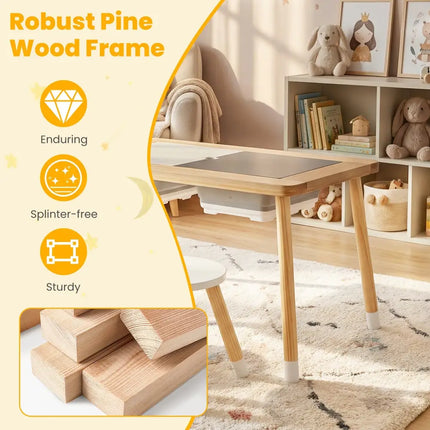 Wooden Kids Activity Table Set with Double-Sided Boards-Natural - Natural - Kids Table & Chair Sets