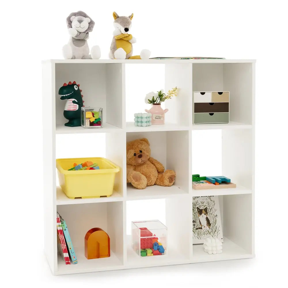 Wooden Kids Bookcase with Storage Cubbies and Anti-toppling Devices-White - White - Kids Storage