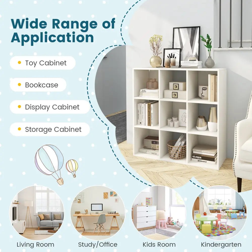Wooden Kids Bookcase with Storage Cubbies and Anti-toppling Devices-White - White - Kids Storage