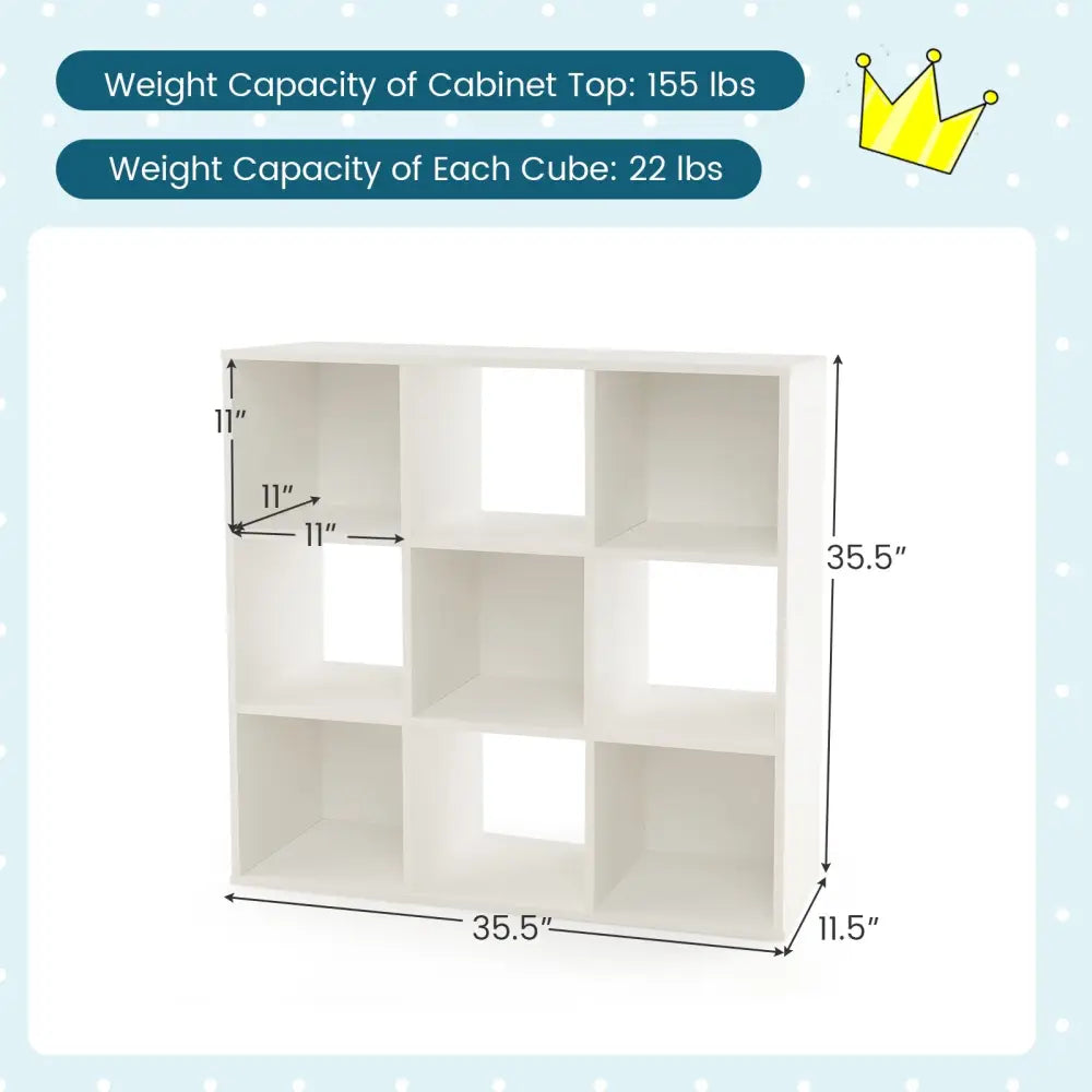 Wooden Kids Bookcase with Storage Cubbies and Anti-toppling Devices-White - White - Kids Storage