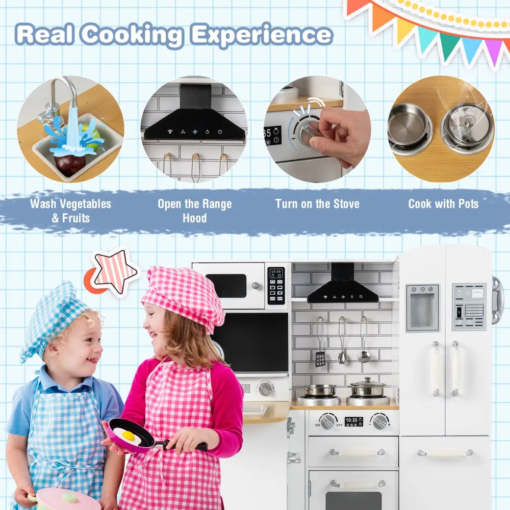 Wooden Kid’s Corner Kitchen Playset with Stove for Toddlers-Natural & White - Natural & White - Play Kitchen Sets