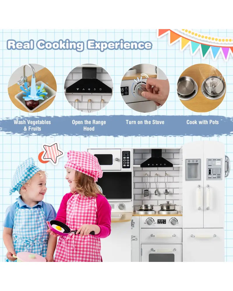 Wooden Kid’s Corner Kitchen Playset with Stove for Toddlers-Natural & White - Natural & White - Play Kitchen Sets