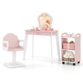 Wooden Kids Hair Salon Play Set with LED Lighted Mirror-Pink - Pink - Pretend Toys