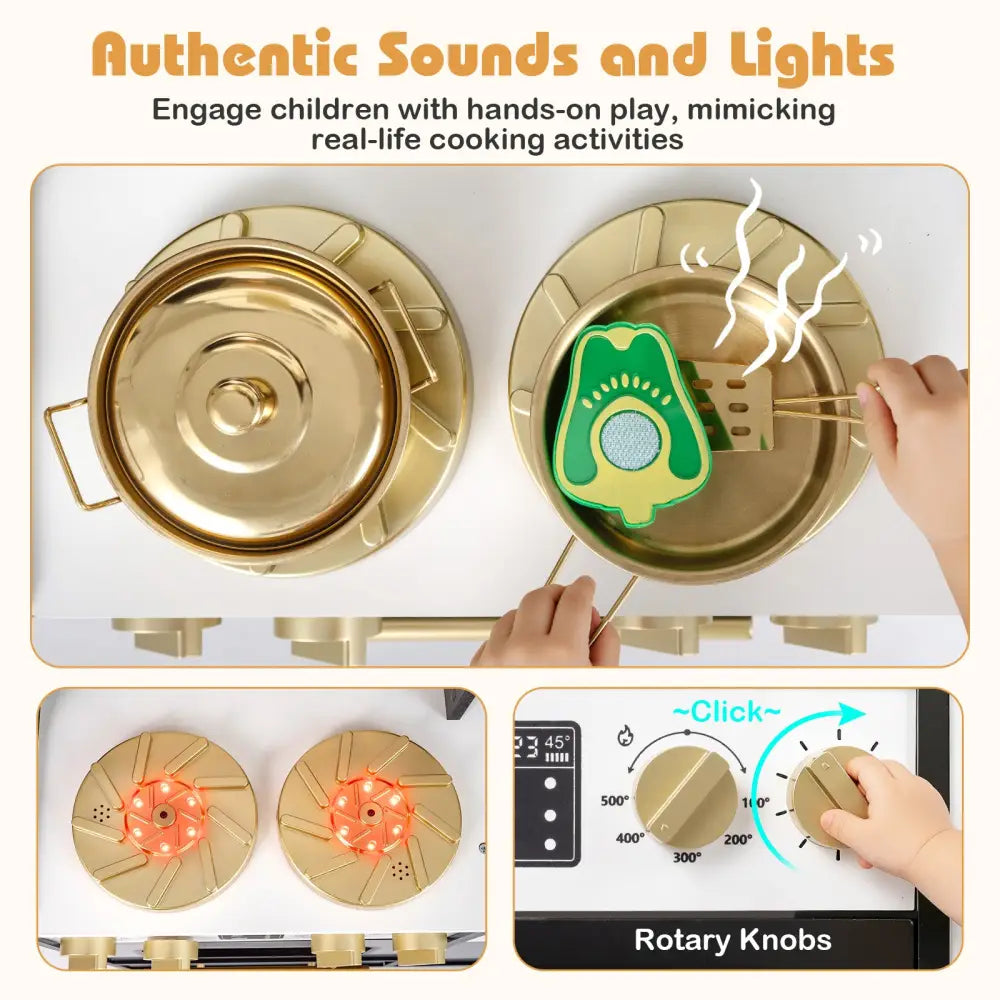 Wooden Kids Kitchen Playset with Realistic Lights and Sounds-Black - Black - Play Kitchen Sets