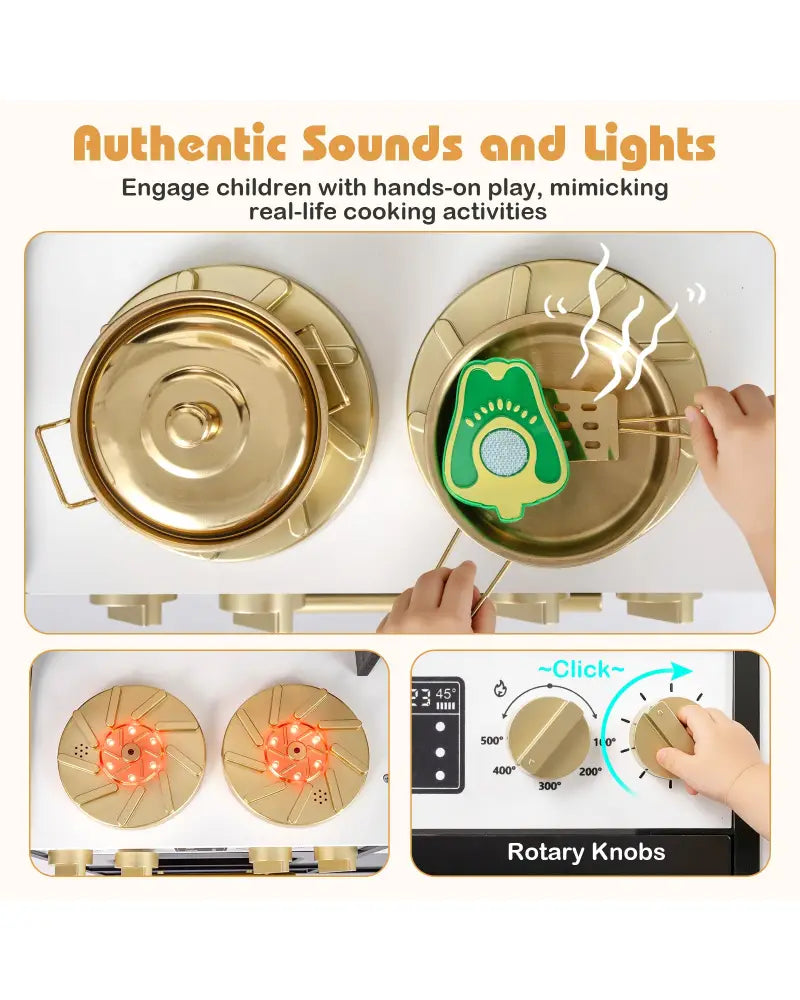 Wooden Kids Kitchen Playset with Realistic Lights and Sounds-Black - Black - Play Kitchen Sets
