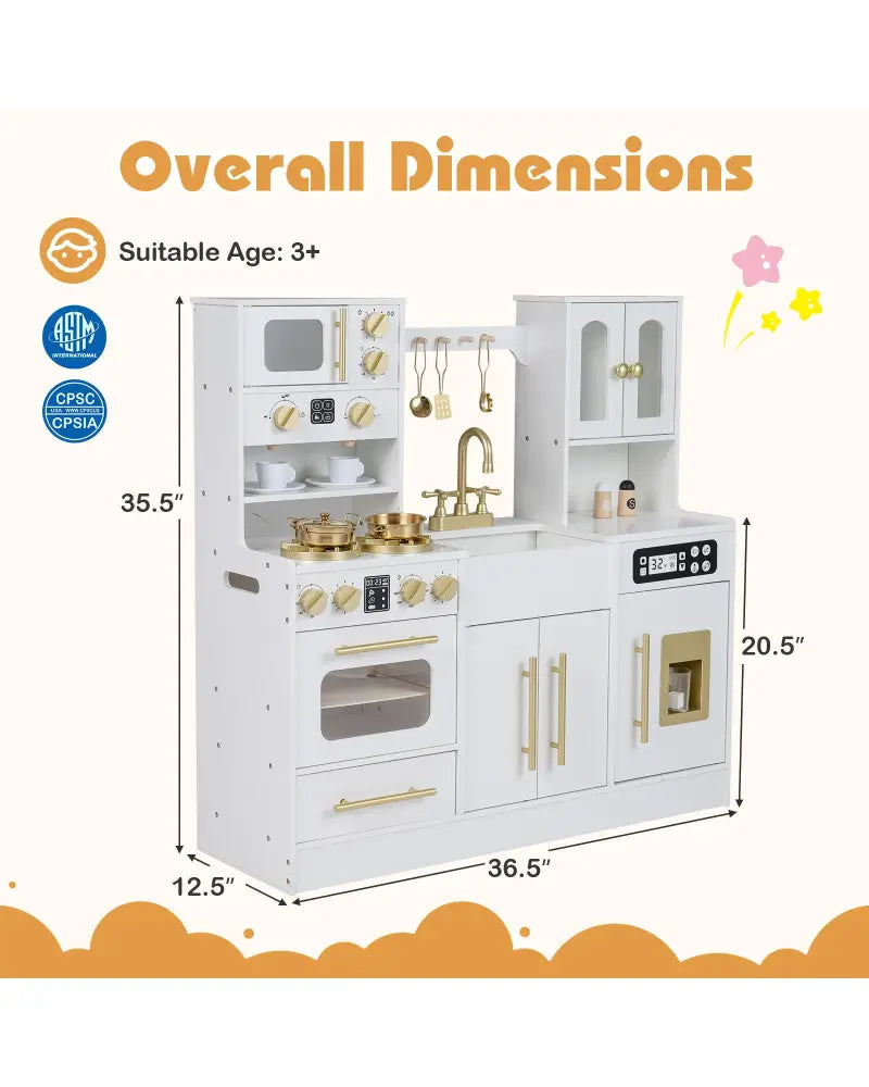 Wooden Kids Kitchen Playset with Realistic Lights and Sounds-White - White - Play Kitchen Sets