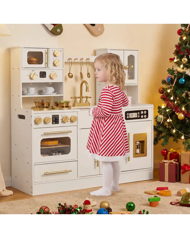 Wooden Kids Kitchen Playset with Realistic Lights and Sounds-White - White - Play Kitchen Sets