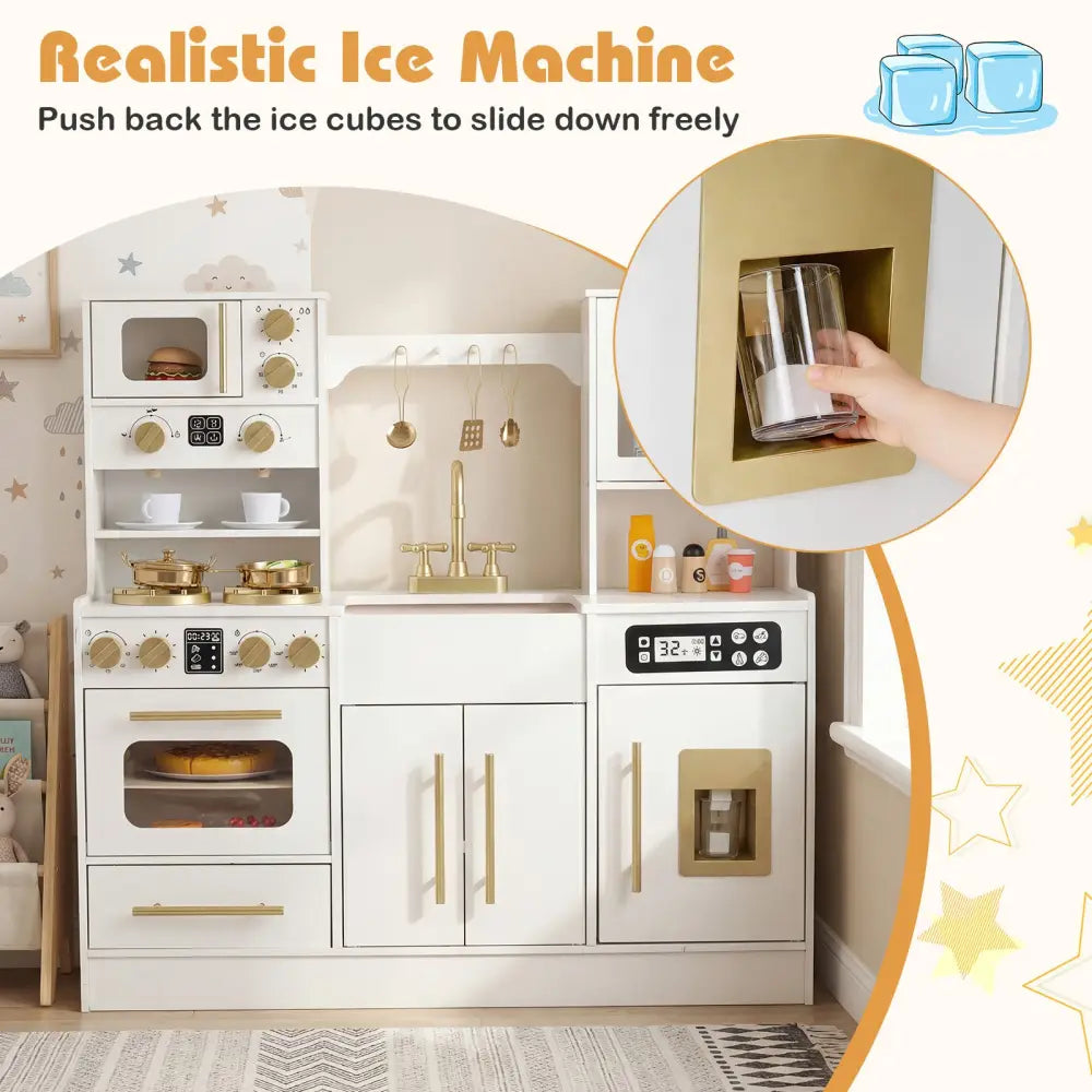 Wooden Kids Kitchen Playset with Realistic Lights and Sounds-White - White - Play Kitchen Sets