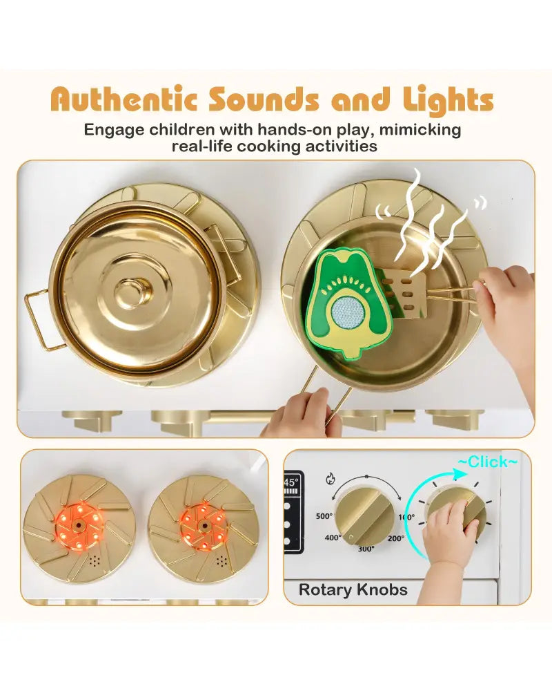 Wooden Kids Kitchen Playset with Realistic Lights and Sounds-White - White - Play Kitchen Sets