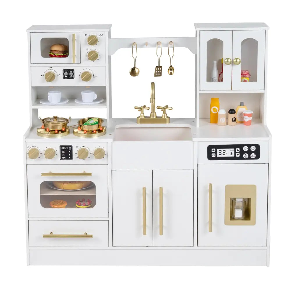 Wooden Kids Kitchen Playset with Realistic Lights and Sounds-White - White - Play Kitchen Sets