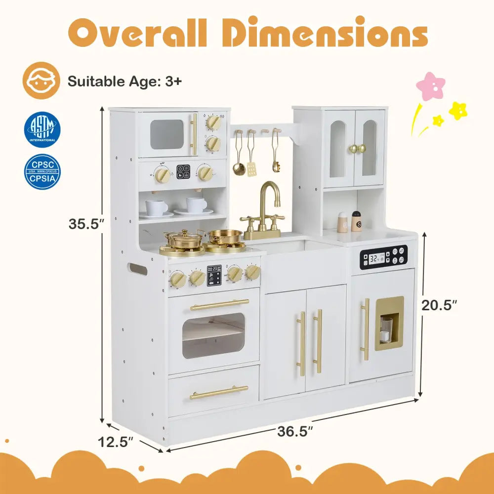 Wooden Kids Kitchen Playset with Realistic Lights and Sounds-White - White - Play Kitchen Sets