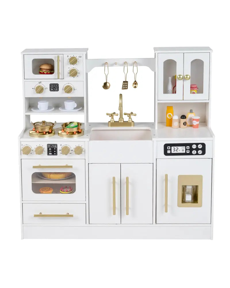 Wooden Kids Kitchen Playset with Realistic Lights and Sounds-White - White - Play Kitchen Sets