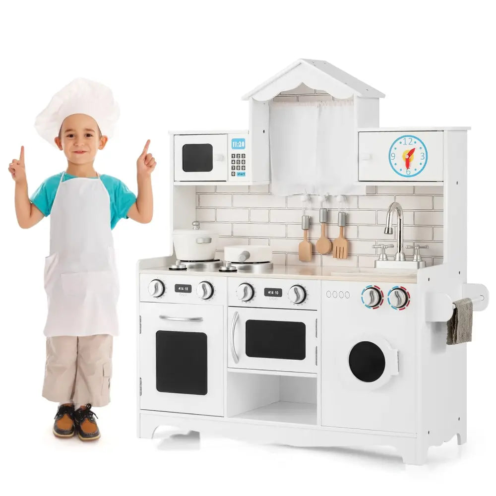 Wooden Kids Kitchen with Washing Machine - White - Play Kitchen Sets
