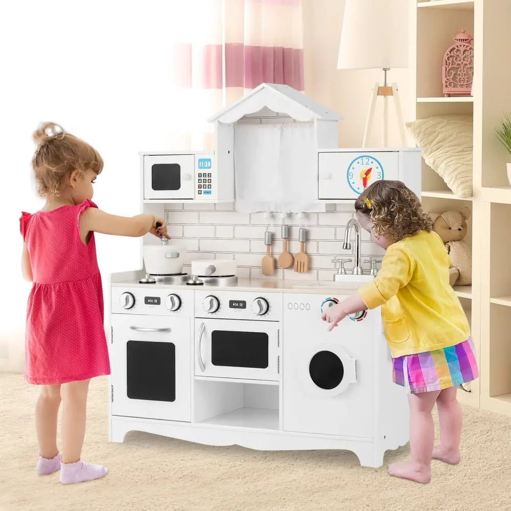 Wooden Kids Kitchen with Washing Machine - White - Play Kitchen Sets