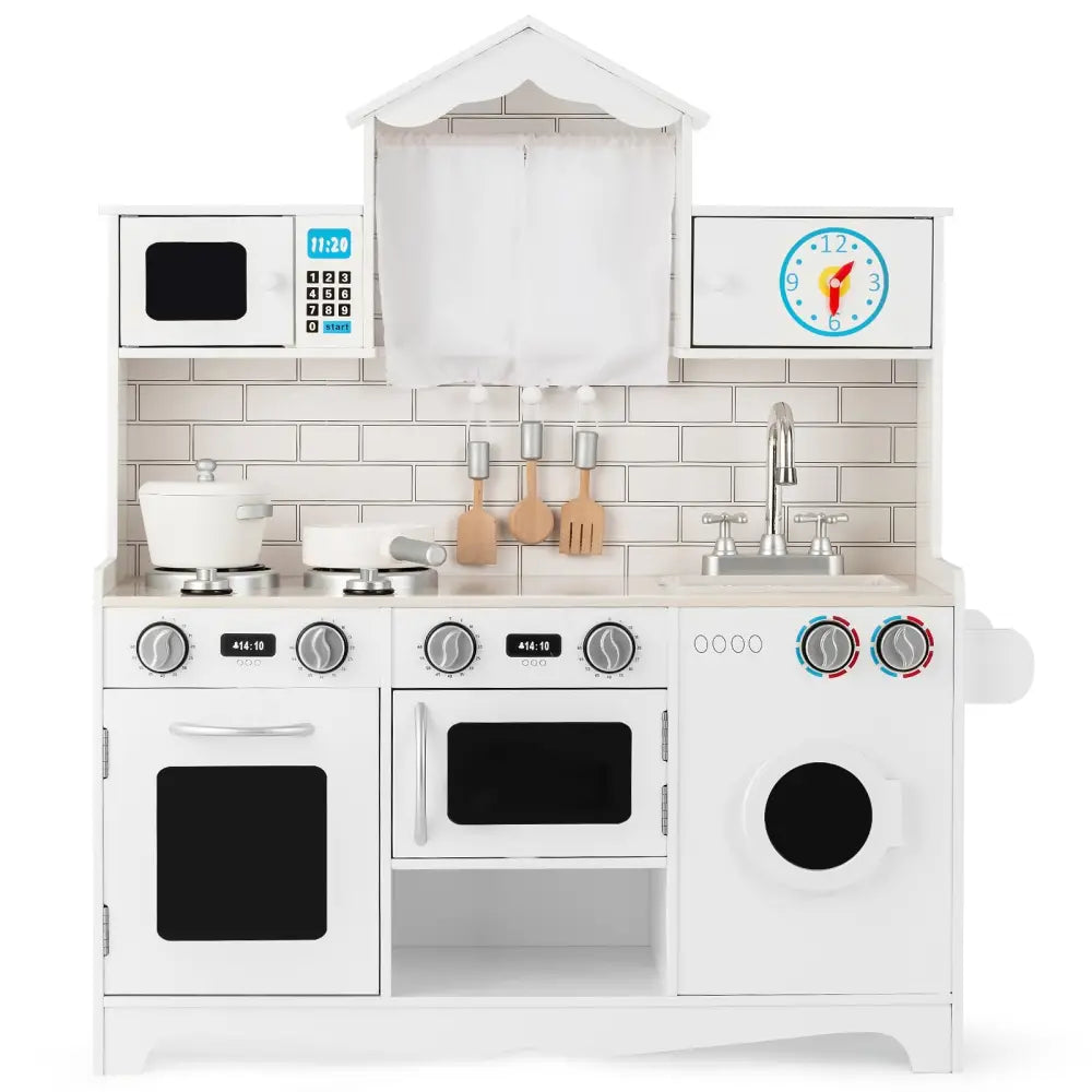 Wooden Kids Kitchen with Washing Machine - White - Play Kitchen Sets
