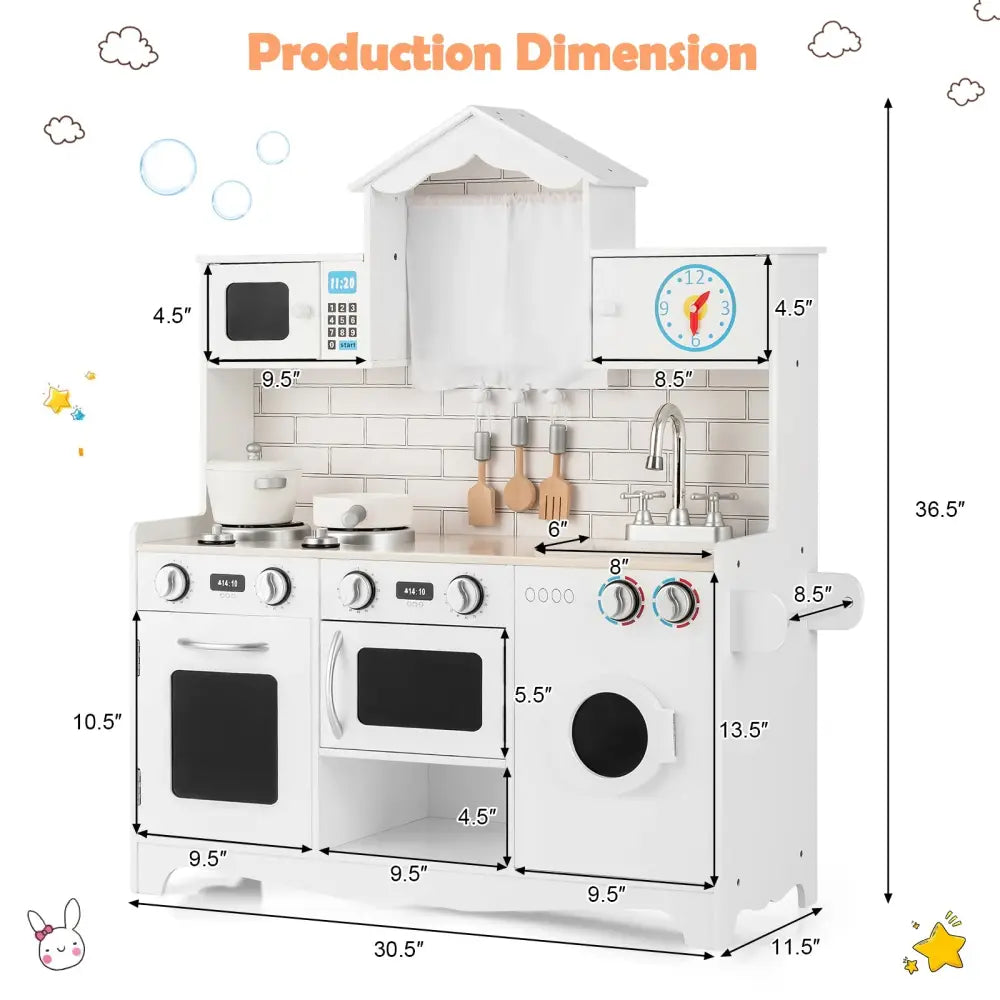 Wooden Kids Kitchen with Washing Machine - White - Play Kitchen Sets