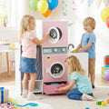 Wooden Kids Laundry Playset with Laundry Detergent Bottle and Clothes Hangers-Pink - Pink - Play Kitchen Sets