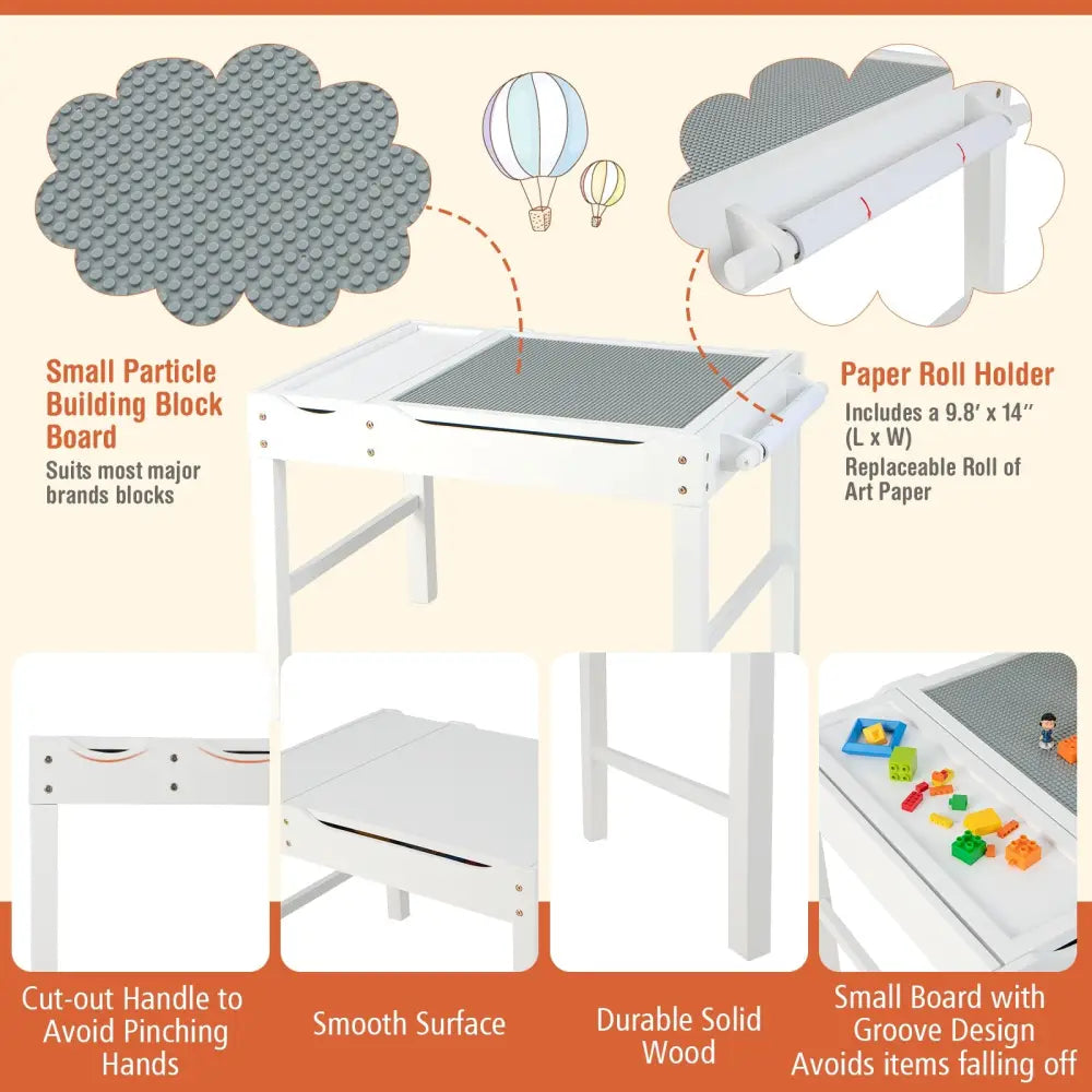 Wooden Kids Multi Activity Play Table with Storage Paper Roll-White - White - Kids Table & Chair Sets