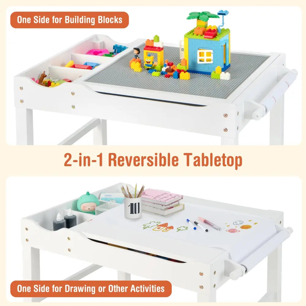 Wooden Kids Multi Activity Play Table with Storage Paper Roll-White - White - Kids Table & Chair Sets
