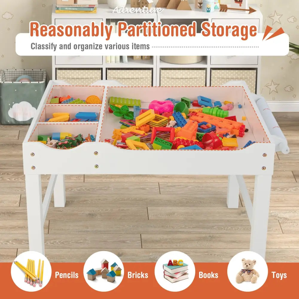 Wooden Kids Multi Activity Play Table with Storage Paper Roll-White - White - Kids Table & Chair Sets